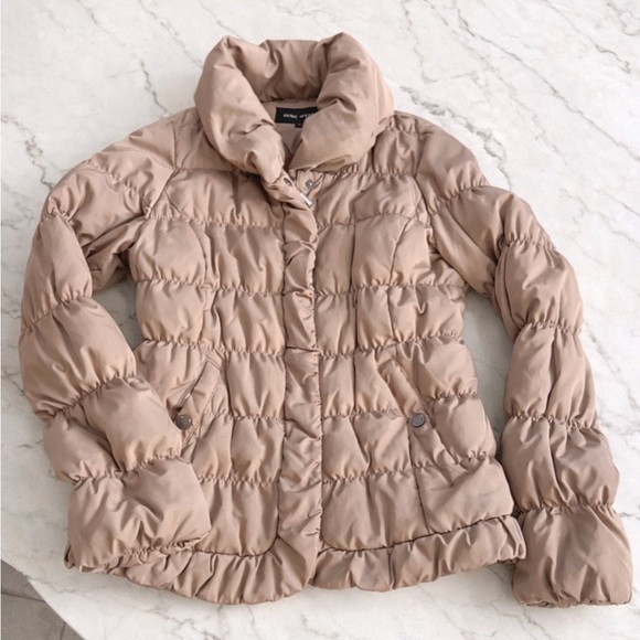 Nine West Taupe Puffer Jacket | Women’s Small | Chic High Collar - Picture 2 of 5